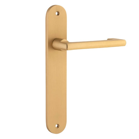 Iver Baltimore Return Solid Brass Door Lever on Oval Backplate | Passage Lever Set Only | 7 Finishes - Brushed Brass