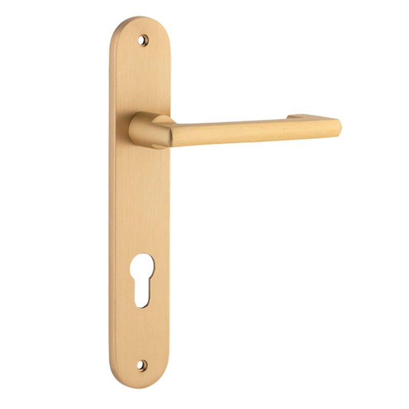 Iver Baltimore Return Solid Brass Door Lever on Oval Backplate | Entrance Lever Set Only | 7 Finishes - Brushed Brass