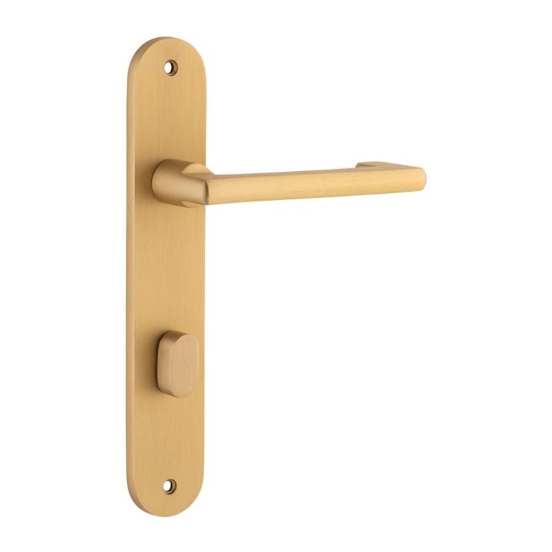 Iver Baltimore Return Solid Brass Door Lever on Oval Backplate | Privacy Lever Set Only | 7 Finishes - Brushed Brass