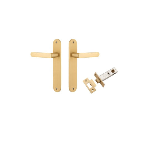 IVER Osaka Door Lever Handle On Oval Backplate | Passage Kit | 6 Finishes - Brushed Brass