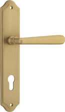 Iver Copenhagen Door Lever Handle on Shouldered Backplate | Entrance Lever Set Only | 7 Finishes - Brushed Brass