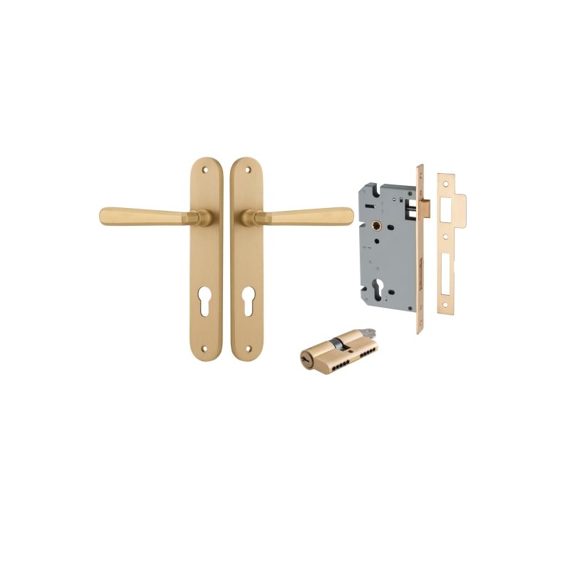 Iver Copenhagen Solid Brass Door Lever on Oval Backplate | Entrance Kit (Key/Key) | 7 Finishes - Brushed Brass