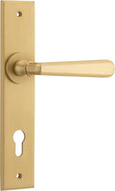 Iver Copenhagen Door Lever Chamfered Backplate Entrance Lever Set Only Brushed Brass | Prime Hardware