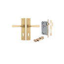 Iver Copenhagen Door Lever Chamfered Backplate Entrance Kit — Key/Thumb Brushed Brass | Prime Hardware