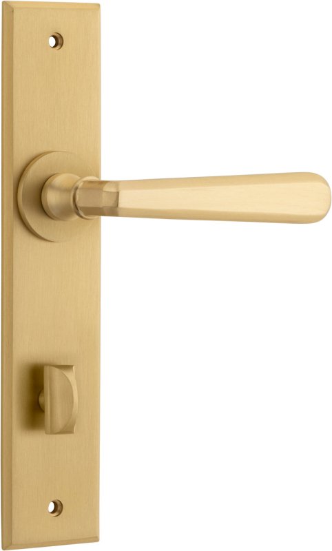 Iver Copenhagen Door Lever Chamfered Backplate Privacy Lever Set Only Brushed Brass | Prime Hardware