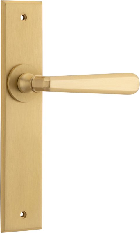 Iver Copenhagen Door Lever Chamfered Backplate Passage Lever Set Only Brushed Brass | Prime Hardware