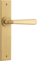 Iver Copenhagen Door Lever Chamfered Backplate Passage Lever Set Only Brushed Brass | Prime Hardware