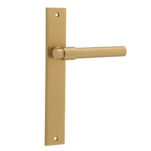 IVER Helsinki Door Lever Handle On Rectangular Backplate | Passage Lever Set Only | 7 Finishes - Brushed Brass