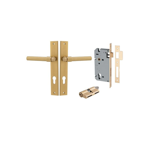 IVER Helsinki Door Lever Handle On Rectangular Backplate | Entrance Kit (Key/Key) | 7 Finishes - Brushed Brass