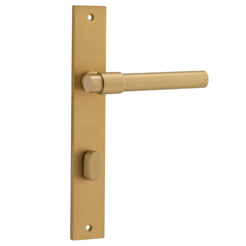 IVER Helsinki Door Lever Handle On Rectangular Backplate | Privacy Lever Set Only | 7 Finishes - Brushed Brass