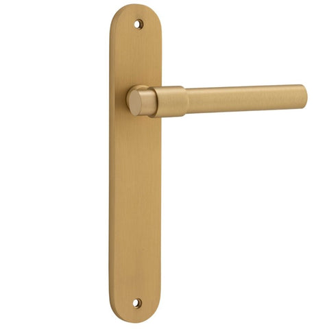 Iver Helsinki Solid Brass Door Lever on Oval Backplate | Passage Lever Set Only | 7 Finishes - Brushed Brass