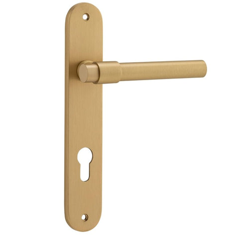 Iver Helsinki Solid Brass Door Lever on Oval Backplate | Entrance Lever Set Only | 7 Finishes - Brushed Brass