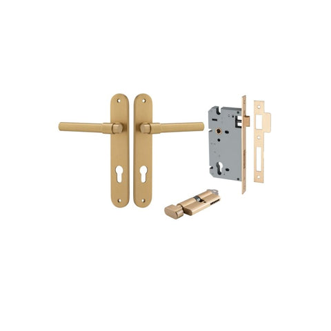 Iver Helsinki Solid Brass Door Lever on Oval Backplate | Entrance Kit (Key/Thumb) | 7 Finishes - Brushed Brass
