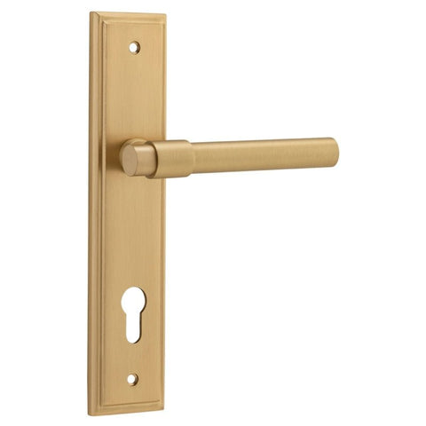 IVER Helsinki Door Lever Handle On Stepped Backplate | Entrance Lever Set Only | 7 Finishes - Brushed Brass