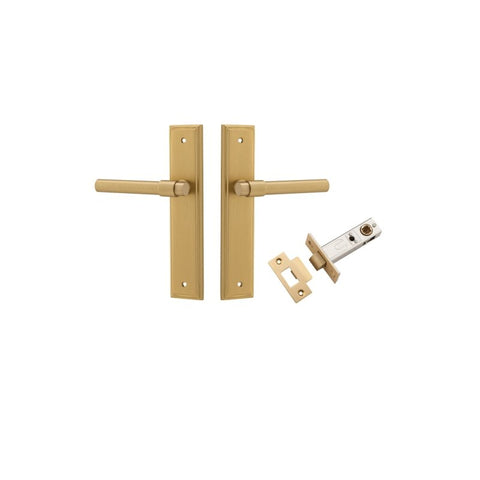 IVER Helsinki Door Lever Handle On Stepped Backplate | Passage Kit | 7 Finishes - Brushed Brass