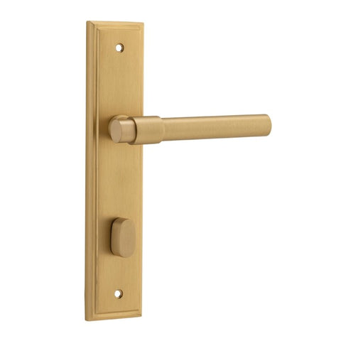 IVER Helsinki Door Lever Handle On Stepped Backplate | Privacy Lever Set Only | 7 Finishes - Brushed Brass