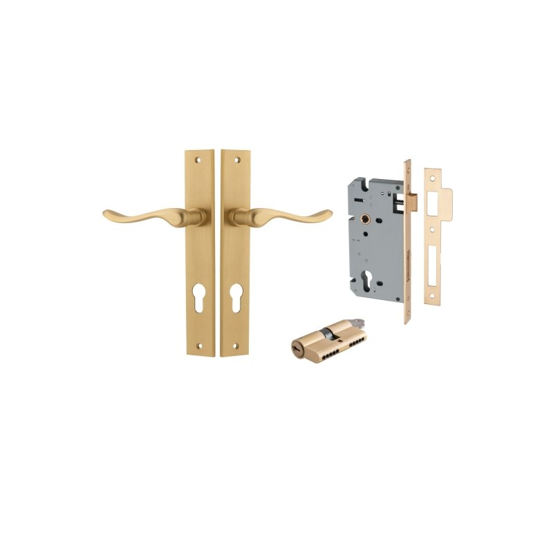 IVER Stirling Door Lever Handle On Rectangular Backplate | Entrance Kit (Key/Key) | 8 Finishes - Brushed Brass