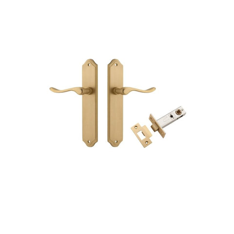IVER Stirling Door Lever Handle On Shouldered Backplate | Passage Kit | 8 Finishes - Brushed Brass