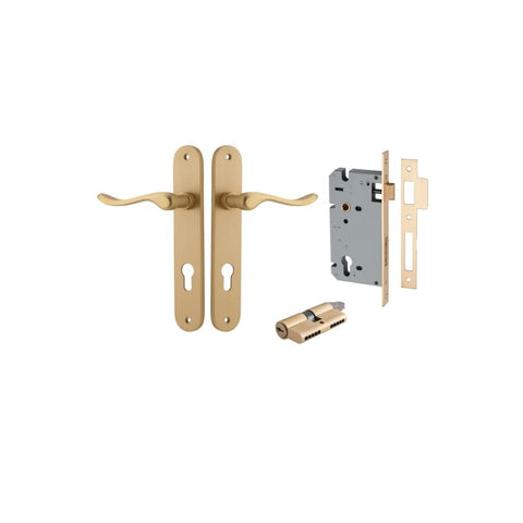 Iver Stirling Solid Brass Door Lever on Oval Backplate | Entrance Kit (Key/Key) | 8 Finishes - Brushed Brass
