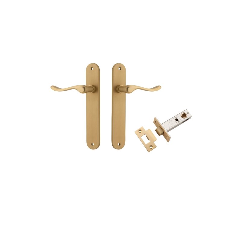 Iver Stirling Solid Brass Door Lever on Oval Backplate | Passage Kit | 8 Finishes - Brushed Brass