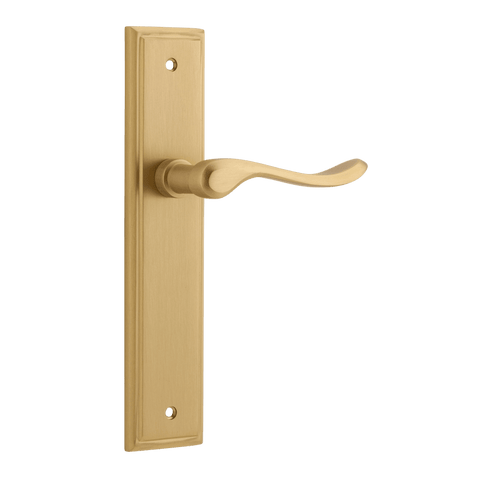 IVER Stirling Door Lever Handle On Stepped Backplate | Passage Lever Set Only | 8 Finishes - Brushed Brass