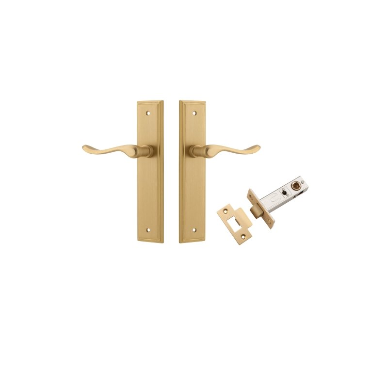 IVER Stirling Door Lever Handle On Stepped Backplate | Passage Kit | 8 Finishes - Brushed Brass