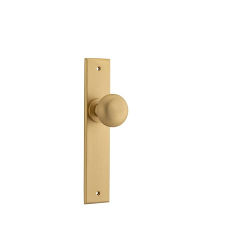 IVER Cambridge Door Knob On Chamfered Backplate | Passage Lever Set Only | 9 Finishes - Brushed Brass
