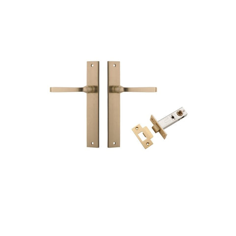 IVER Annecy Door Lever Handle On Rectangular Backplate | Passage Kit | 9 Finishes - Brushed Brass