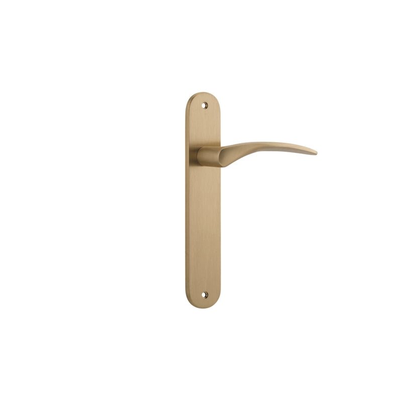 Iver Oxford Solid Brass Door Lever on Oval Backplate | Passage Lever Set Only | 4 Finishes - Brushed Brass