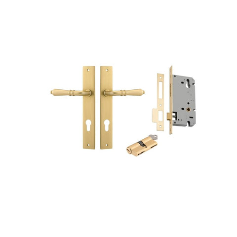 IVER Sarlat Lever Door Handle On Rectangular Backplate | Entrance Kit (Key/Key) | 10 Finishes - Brushed Gold PVD