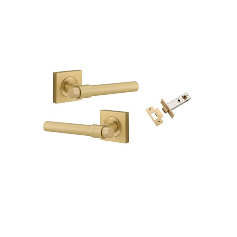Iver Helsinki Solid Brass Door Lever on Square Rose | Passage Kit | 7 Finishes - Brushed Gold PVD