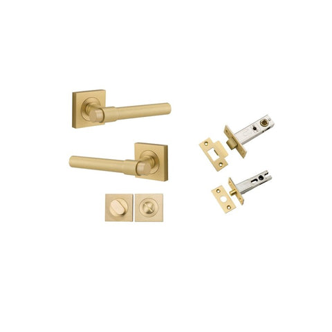 Iver Helsinki Solid Brass Door Lever on Square Rose | Separate Privacy Kit | 7 Finishes - Brushed Gold PVD