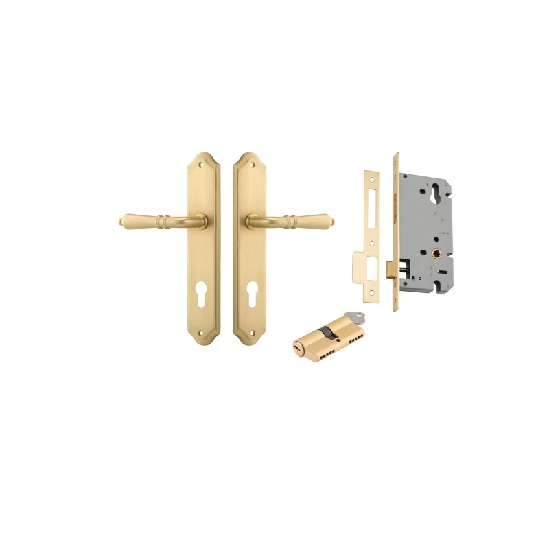 IVER Sarlat Lever Door Handle On Shouldered Backplate | Entrance Kit (Key/Key) | 10 Finishes - Brushed Gold PVD