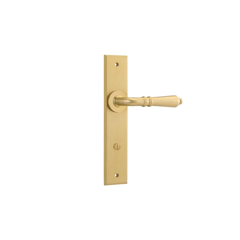 IVER Sarlat Door Lever Handle On Chamfered Backplate | Privacy Lever Set Only | 10 Finishes - Brushed Gold PVD