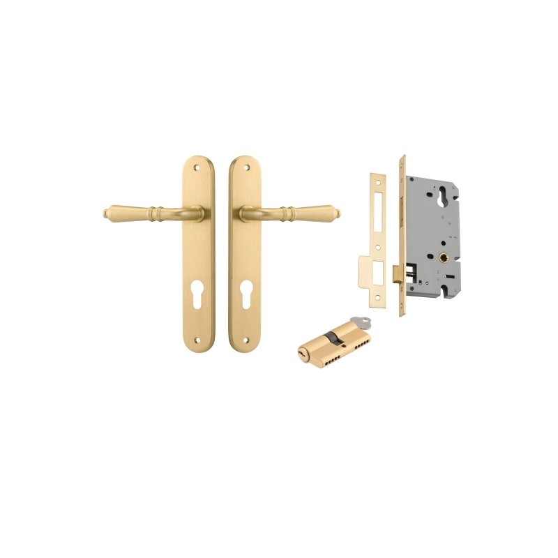 Iver Sarlat Solid Brass Door Lever on Oval Backplate | Entrance Kit (Key/Key) | 10 Finishes - Brushed Gold PVD