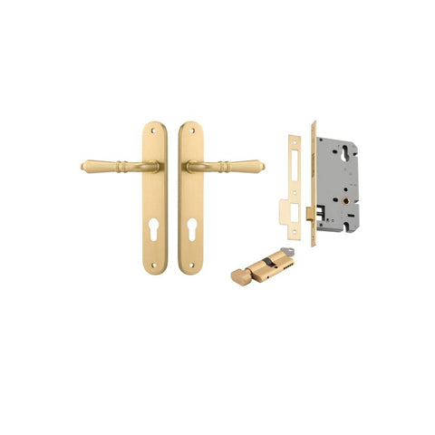 Iver Sarlat Solid Brass Door Lever on Oval Backplate | Entrance Kit (Key/Thumb) | 10 Finishes - Brushed Gold PVD