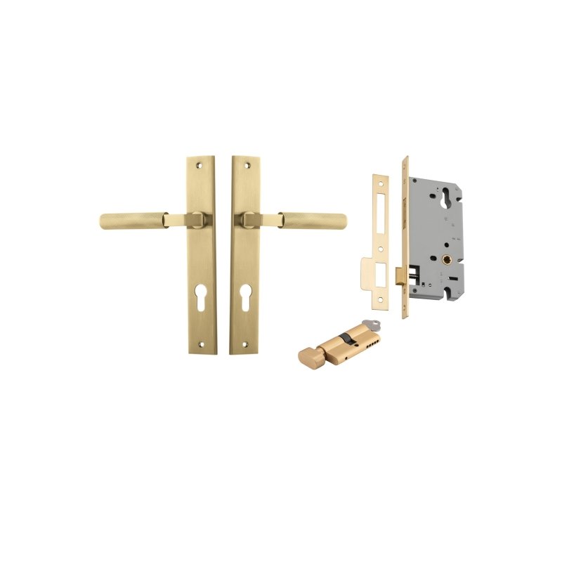 IVER Brunswick Door Lever Handle On Rectangular Backplate | Entrance Kit (Key/Thumb) | 6 Finishes - Brushed Gold PVD