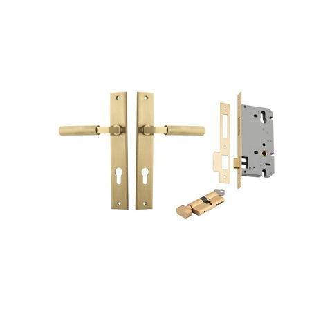 IVER Brunswick Door Lever Handle On Rectangular Backplate | Entrance Kit (Key/Thumb) | 6 Finishes - Brushed Gold PVD