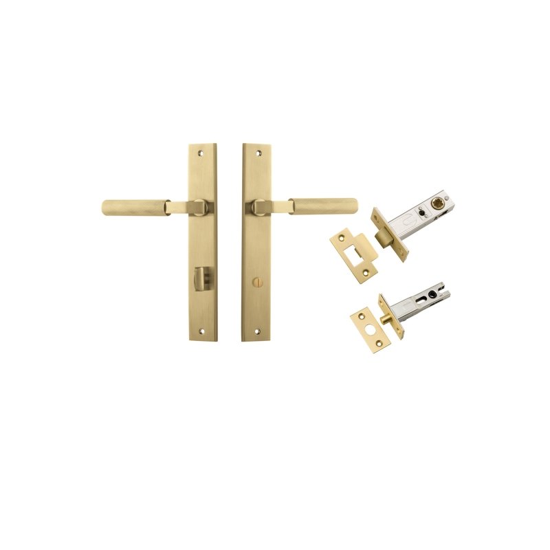 IVER Brunswick Door Lever Handle On Rectangular Backplate | Separate Privacy Kit | 6 Finishes - Brushed Gold PVD