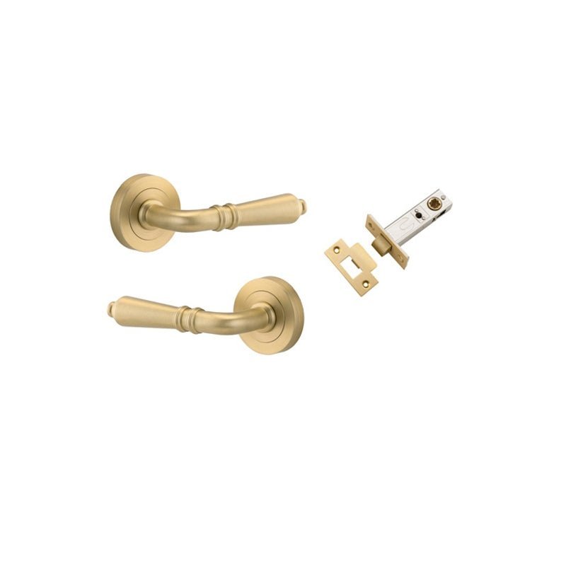 Iver Sarlat Solid Brass Door Lever on Round Rose | Passage Kit | 10 Finishes - Brushed Gold PVD