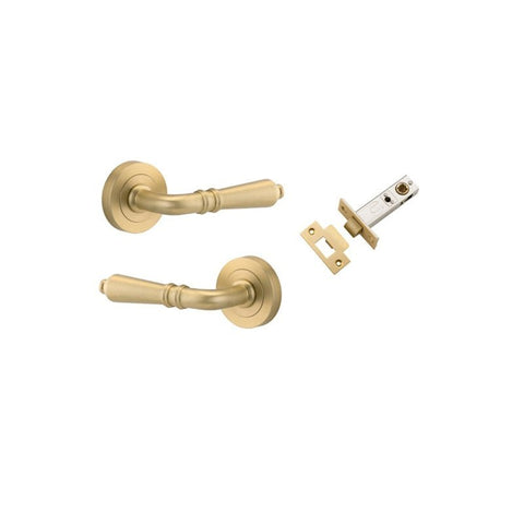 Iver Sarlat Solid Brass Door Lever on Round Rose | Passage Kit | 10 Finishes - Brushed Gold PVD