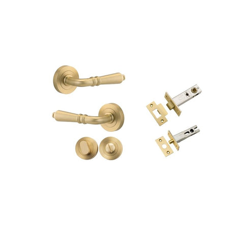 Iver Sarlat Solid Brass Door Lever on Round Rose | Separate Privacy Kit | 10 Finishes - Brushed Gold PVD