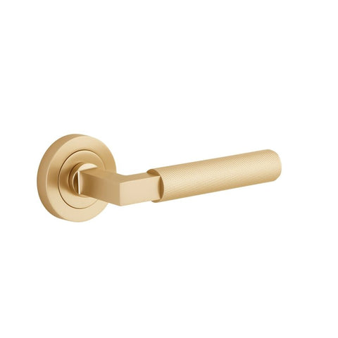 Iver Brunswick Knurled Solid Brass Door Lever Handle On Round Rose | Lever Set Only | 6 Finishes - Brushed Gold PVD