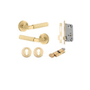 Iver Brunswick Knurled Solid Brass Door Lever Handle On Round Rose | Entrance Kit (Key/Thumb) | 6 Finishes - Brushed Gold PVD