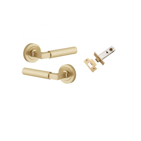Iver Brunswick Knurled Solid Brass Door Lever Handle On Round Rose | Passage Kit | 6 Finishes - Brushed Gold PVD