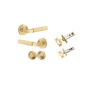Iver Brunswick Knurled Solid Brass Door Lever Handle On Round Rose | Separate Privacy Kit | 6 Finishes - Brushed Gold PVD