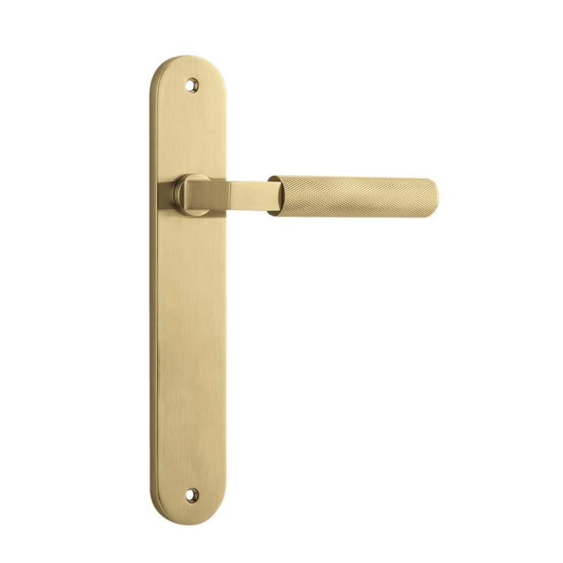 Iver Brunswick Solid Brass Door Lever on Oval Backplate | Passage Lever Set Only | 6 Finishes - Brushed Gold PVD