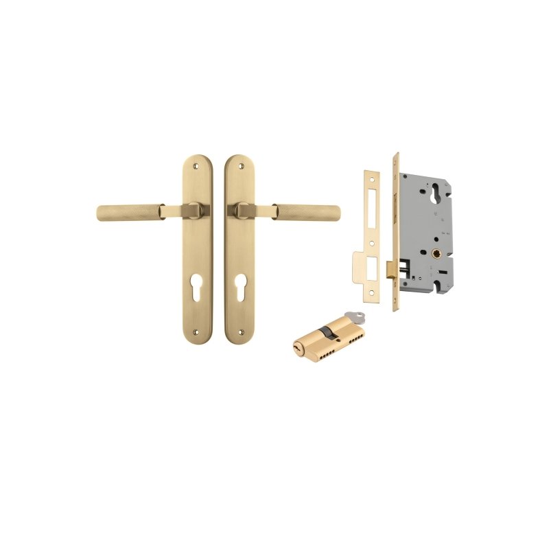 Iver Brunswick Solid Brass Door Lever on Oval Backplate | Entrance Kit (Key/Key) | 6 Finishes - Brushed Gold PVD