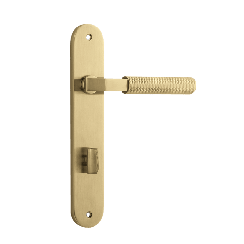 Iver Brunswick Solid Brass Door Lever on Oval Backplate | Privacy Lever Set Only | 6 Finishes - Brushed Gold PVD
