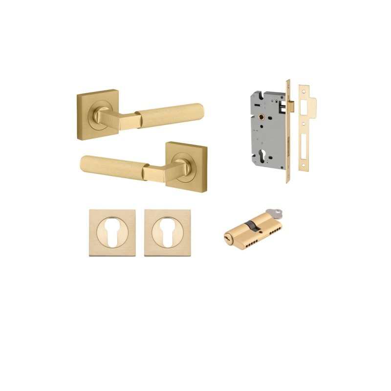 Iver Brunswick Door Lever on Square Rose | Entrance Kit (Key/Key) | 6 Finishes - Brushed Gold PVD